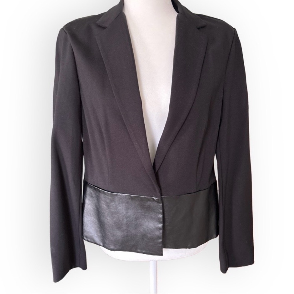 DKNYC Black Faux Leather Peplum Single Button Jacket Size L Modern Edgy